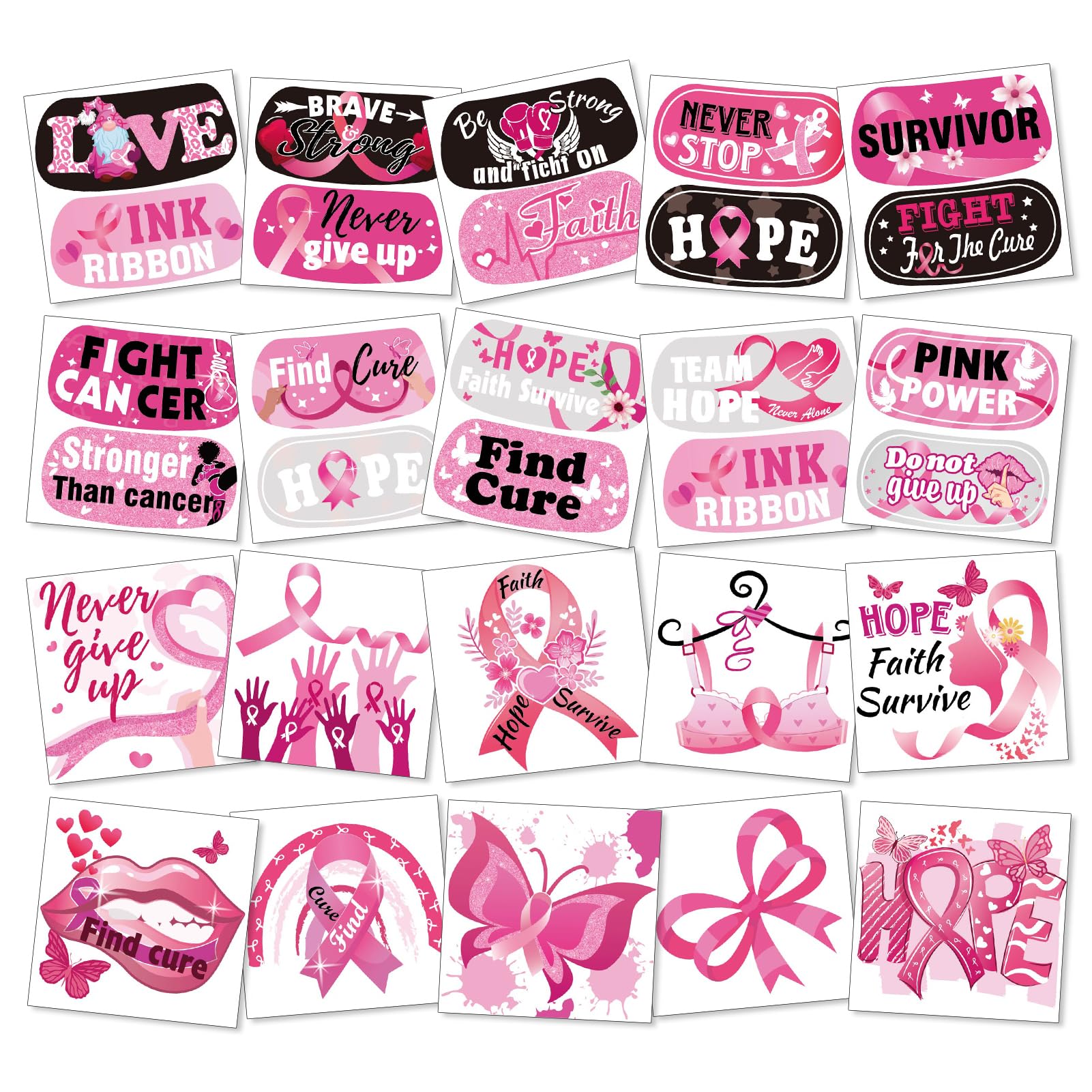HOWAF Breast Cancer Awareness Temporary Tattoos, 96pcs Breast Cancer Tattoos, Pink Ribbon Stickers for Woman, Breast Cancer Awareness Decorations