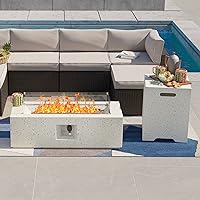 Vista 1 de SUNBURY Mesa de fuego de propano para exteriores de 42 pulgadas, mesa rectangular con tanque de 40,000 BTU, mesa de gas blanca manchada para patio