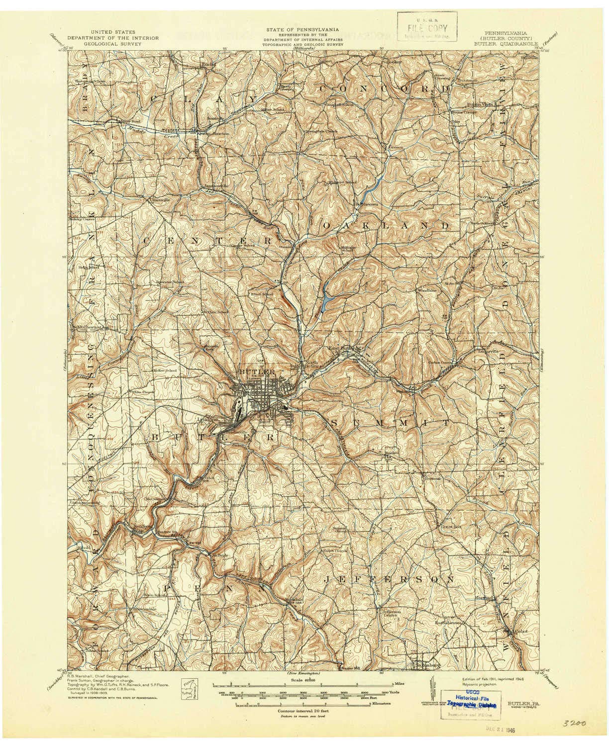 YellowMaps Butler PA topo map, 1:62500 Scale, 15 X 15 Minute, Historical, 1911, Updated 1946, 20.9 x 17.1 in - Tyvek