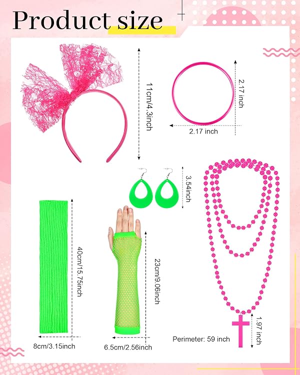 Blulu 6 Pcs 80s Costume Accessories for Women, Halloween Party Colorful by Blulu - Used condition - Image 2