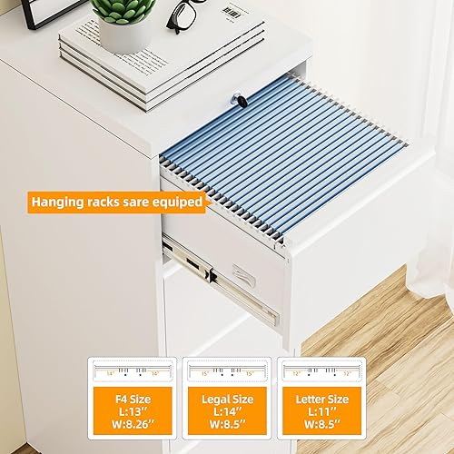 Miniatura 5 de INTERGREAT Archivador alto de 4 cajones, archivador vertical blanco con cerradura, archivadores altos de metal con 4 marcos ajustables para colgar