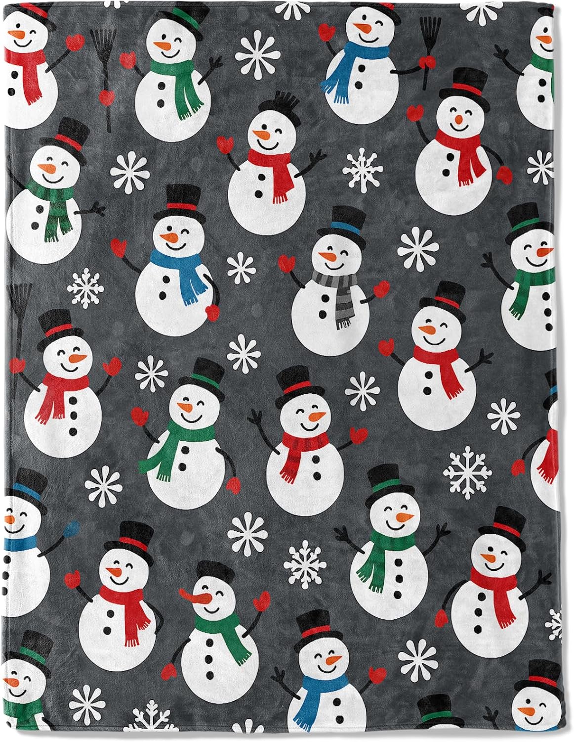 Christmas Decorative Blanket, Snowman and Snowflake Scarf Print Throw Decoration, Soft Flannel Winter Blankets for Couch Bed Sofa, Holiday Home Decor, Xmas Festival Gifts Grey 50x60 Inch