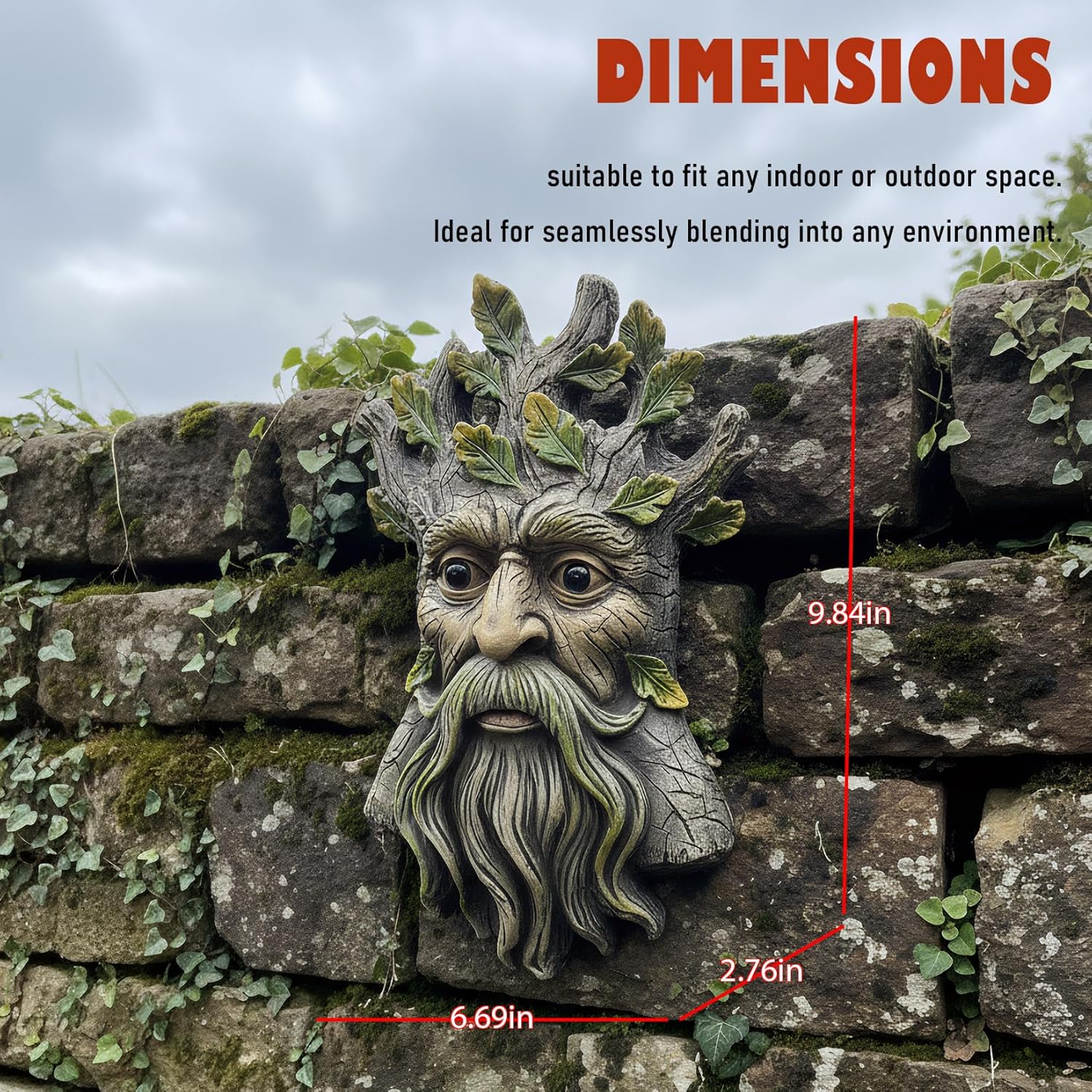 Old Man Tree Face Hugger Outdoor Decor, Handmade Tree Art Resin Statue with Leaf & Root Details, Whimsical Hanging Yard Art for Garden Wall Fence