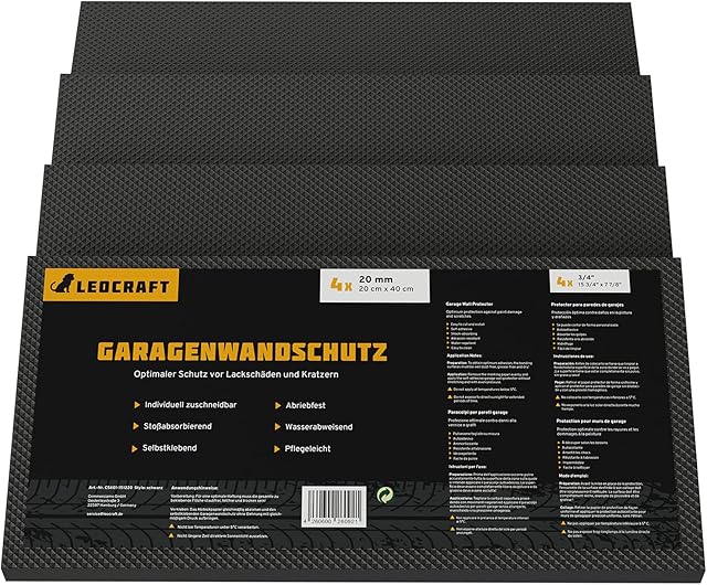 LEOCRAFT 4 x garage wall protection, door edge protector, garage padding, door edge protection, impact protection, self-adhesive black