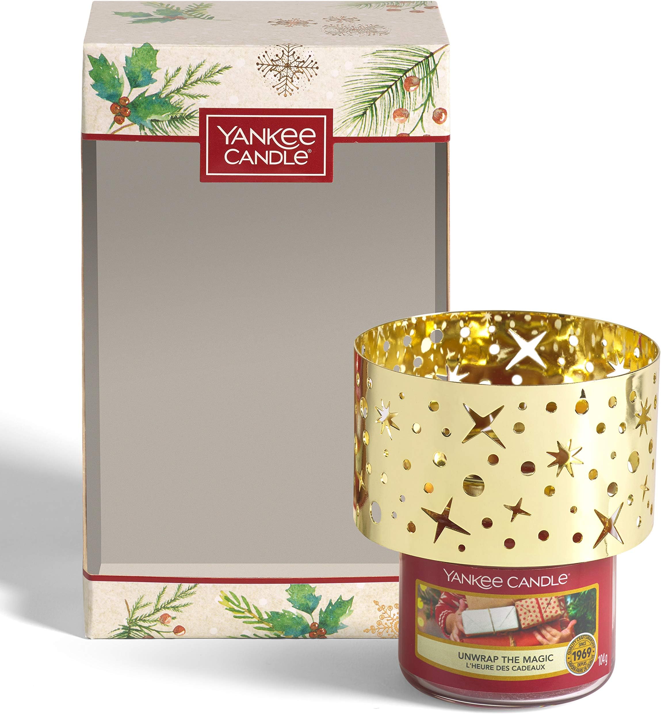 Yankee Candle Gift Set | Christmas Scented Candles | Unwrap the Magic Small Jar Candle & Candle Shade| Magical Christmas Morning Collection