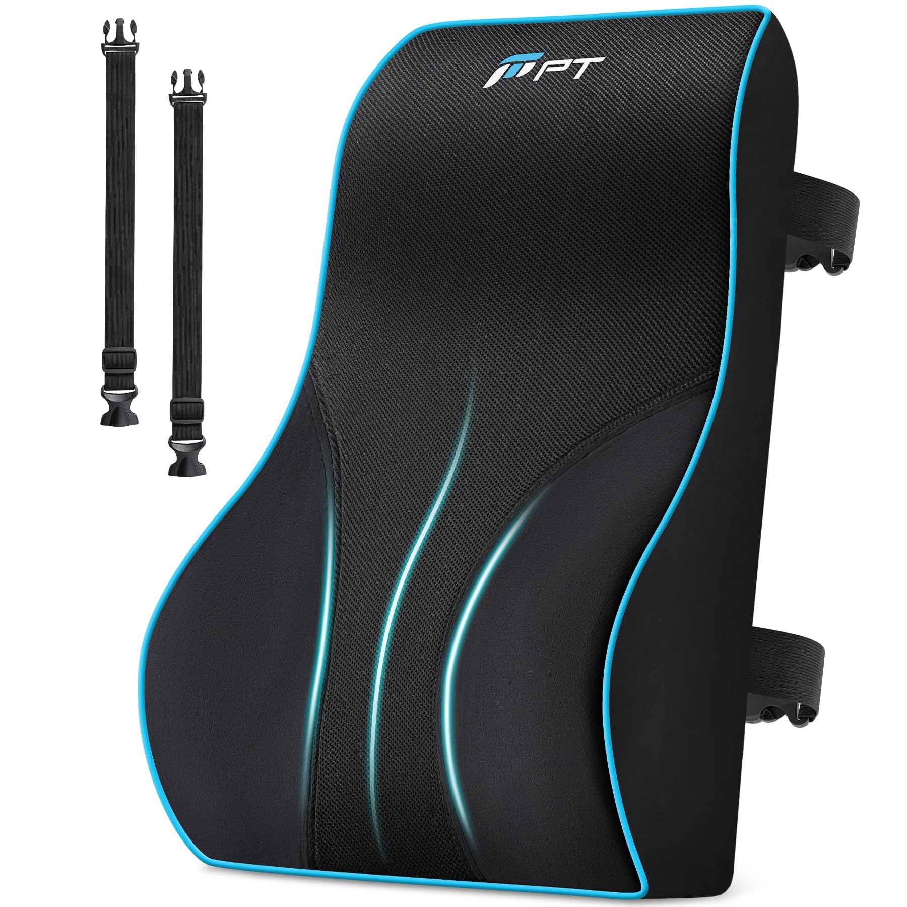 Lumbar Support Cushion, Memory Foam Back Support Cushion Lumbar Support for Office Chair, Car Seat, Recliner, with Extension Strap and Mesh Cover