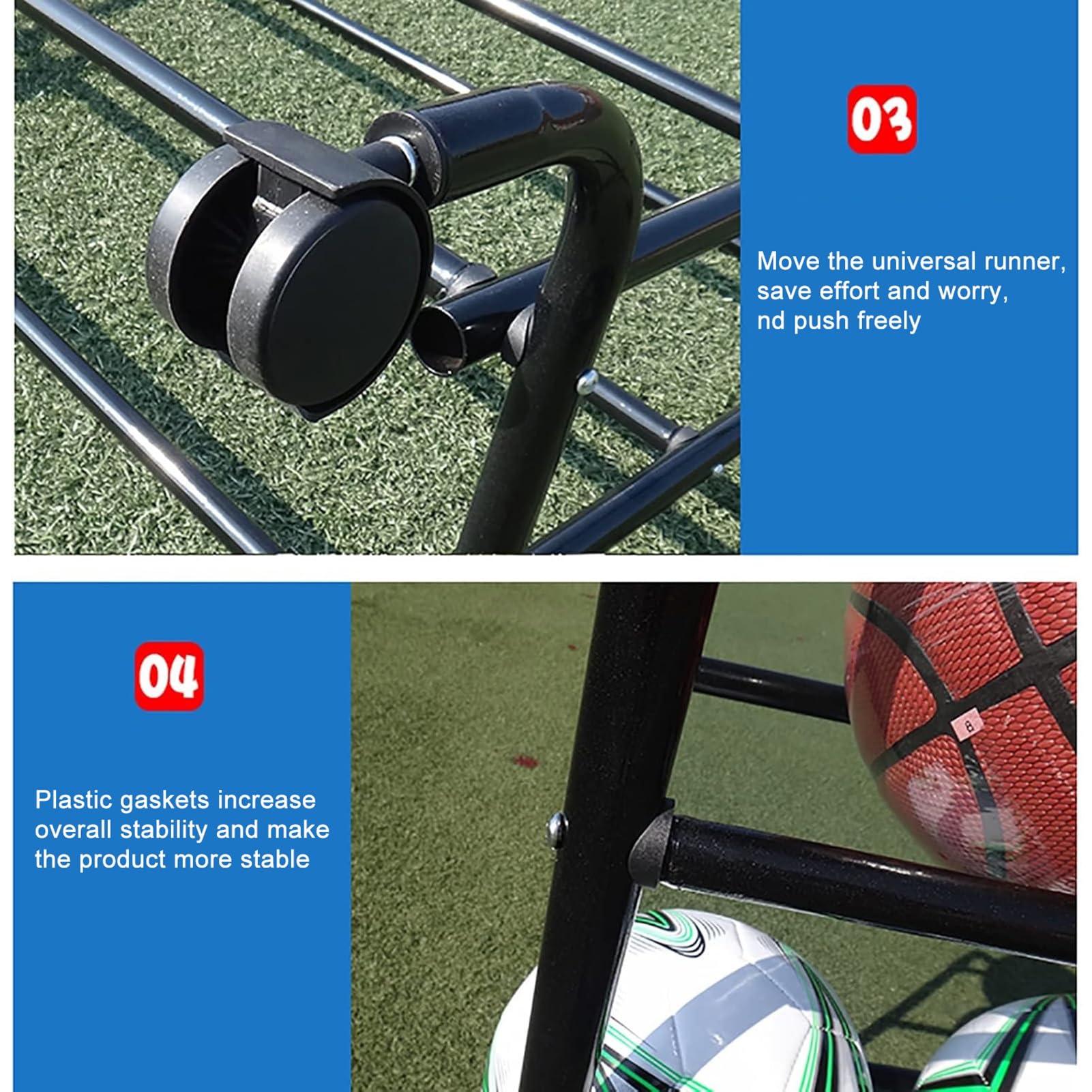 Basketball Football Rack 3-Tier Sports Ball Storage Rack With Wheels ...