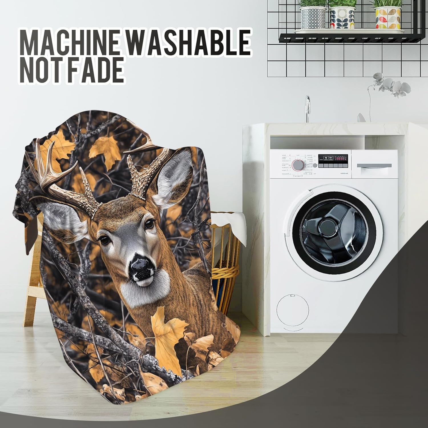 Levens Deer Blanket Forest Camo Hunting Throw Blankets 60"x50" Gifts for Hunter Men Women Deer Lover, Elk Deers Decor for Couch Bed Sofa Birthday Lightweight Soft Flannel Blanket