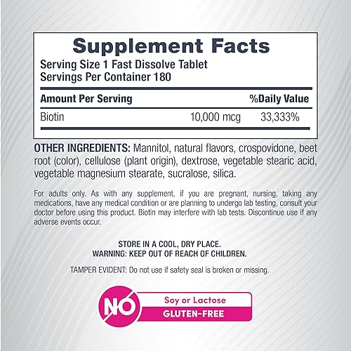 Miniatura 4 de NeoCell Biotin - Tabletas de disolución rápida de 10000 mcg  180 unidades  para mujeres y hombres  Suplemento de sabor a bayas  cabello, piel y uñas