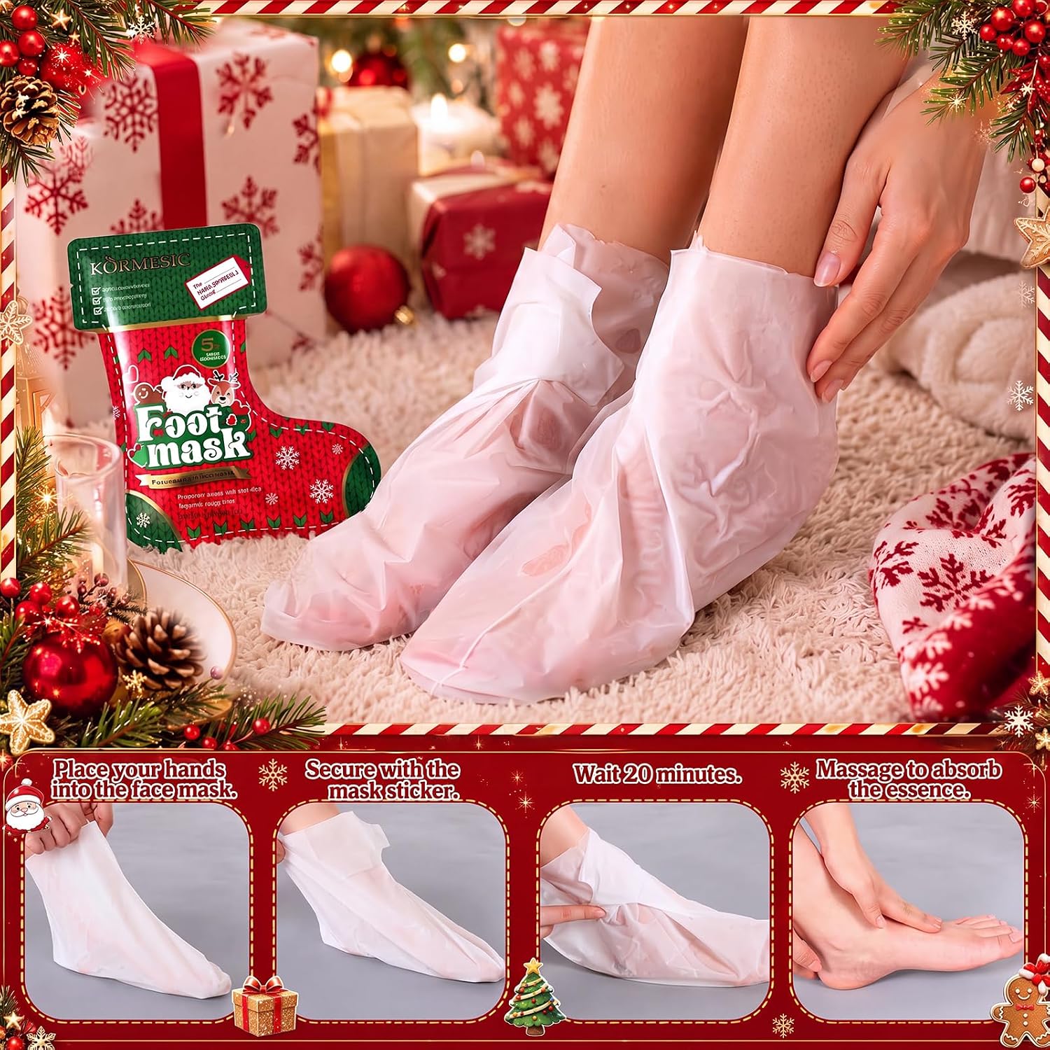 Janmercy 12 Pcs Christmas Hand Foot Masks for Women Selfcare Spa Supplies