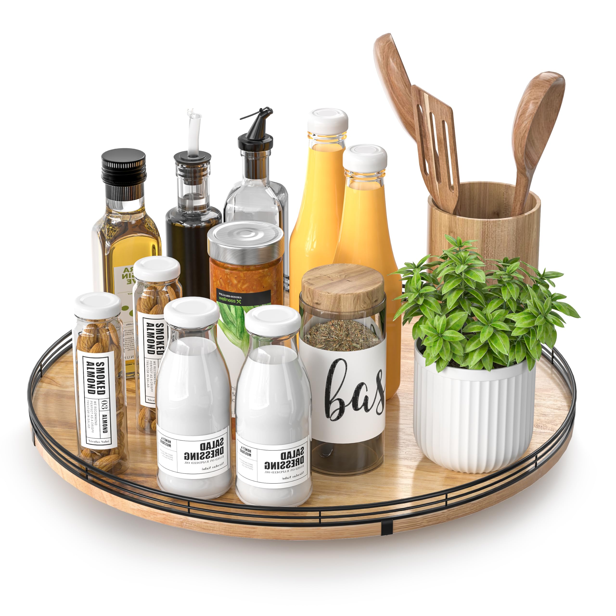 AMH 16-Inch Farmhouse Oak Lazy Susan Organizer for Table and Cabinet