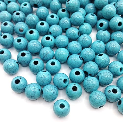 Miniatura 10 de KARMELLING 50 cuentas sueltas redondas de piedras preciosas turquesas de 0.551in para manualidades, collares, pulseras, joyería, color azul