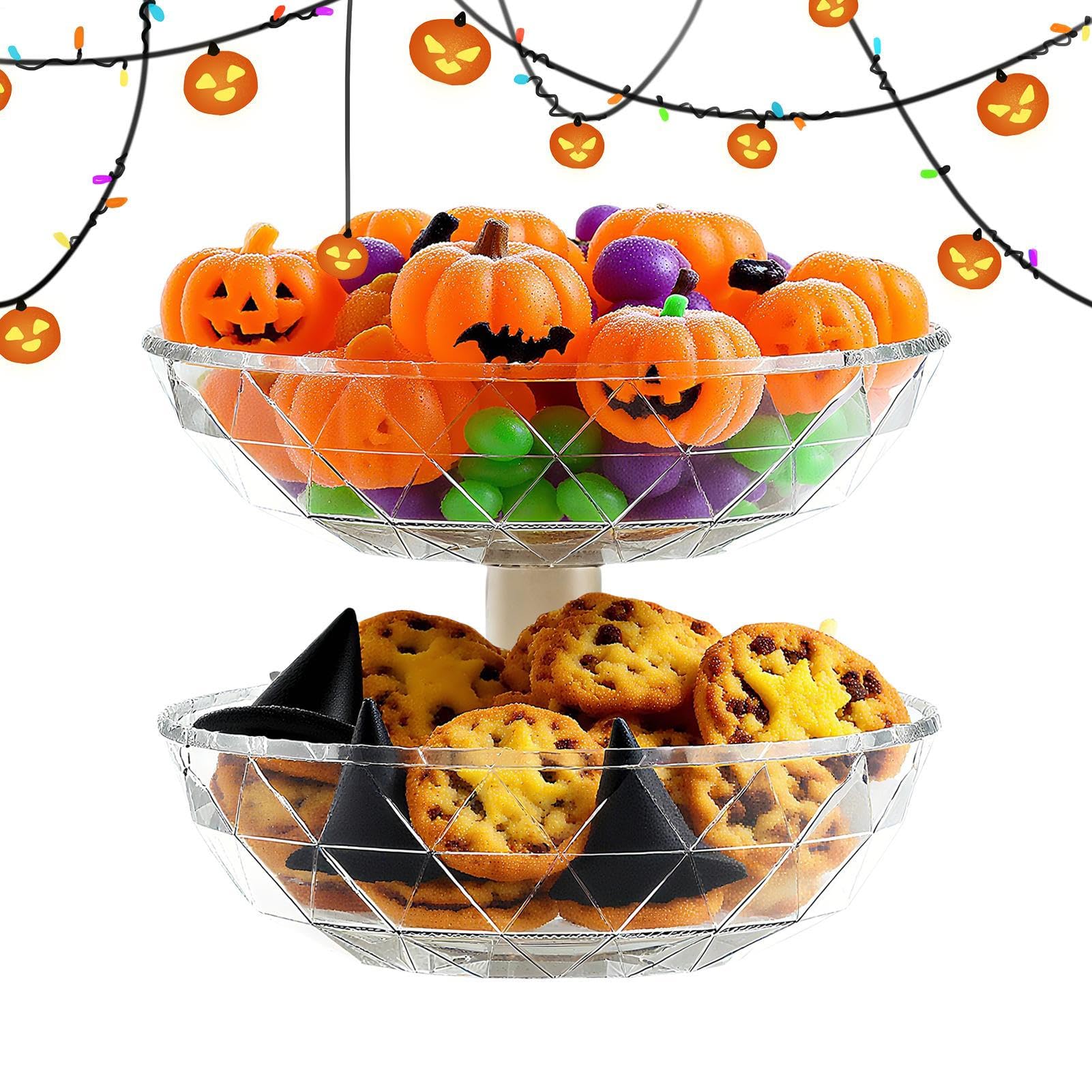 Pumpkin Snack Tray, 2 Tier Removable Fall Candy Dish with Lid, Home Candy Servers for Table Theater Nuts Retail Party Corner Bedroom Movie Desktop Transparent