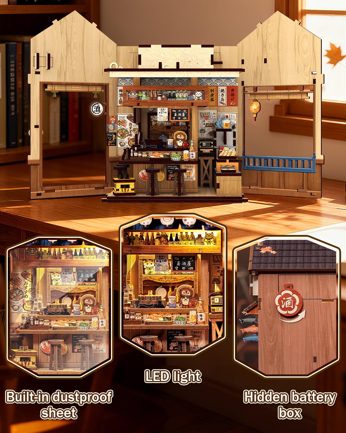 Endless Limit Book Nook Kit, 3D Puzzle Wooden Dollhouse with LED, Sakura Wine Alley, Bookshelf Decor - Image 4