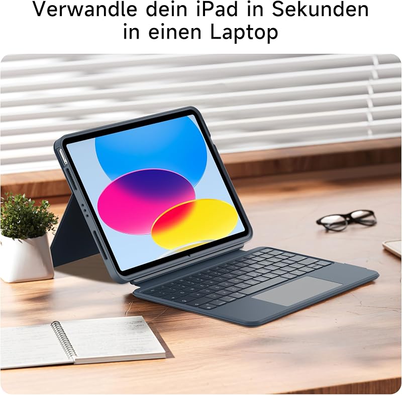 HOU iPad 10. generáció billentyűzetes tok forgó billentyűzettel, 7 szín háttérvilágítás