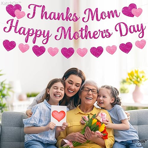 Miniatura 5 de KatchOn, Glitter Happy Mothers Day Banner Garland - Large 10 Feet, No DIY  Glitter Mothers Day Banner Decorations  Thanks Mom Happy Mothers Day