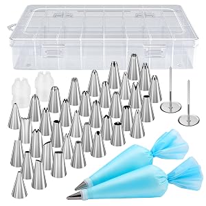 Kootek 42 Piping Bags and Tips Set Frosting Piping Kit for Beginners & Pros | Storage Case, Baking Supplies Kit, 36 Numbered Icing Tips, 2 Reusable Piping Bags, for Cake Cupcake Cookie Decorating