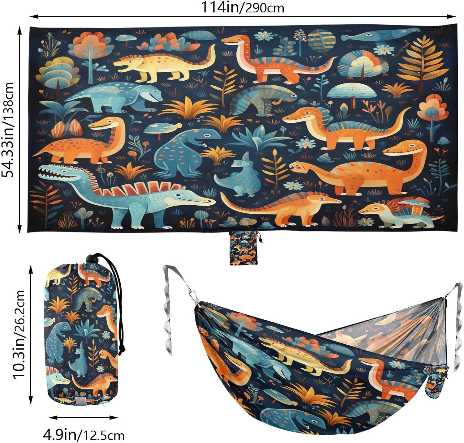 Forest Dinosaur Cartoon Art Hammock for Outside Trees Camping Portable Hammocks Lightweight Perfect for Indoor Hiking Beach Travel