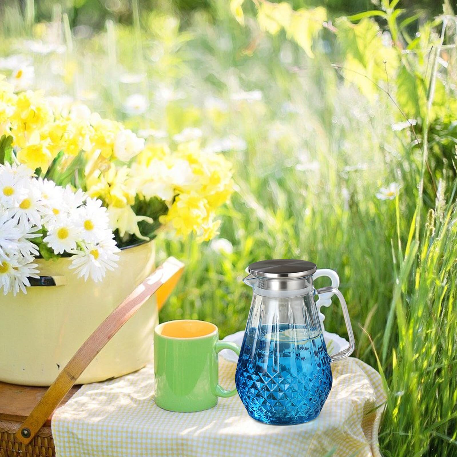 Jarra de Vidrio Grueso Resistente al Calor con Tapa Capacidad Grande para Agua Fría y Caliente Jugos y Té para Hogar y Oficina