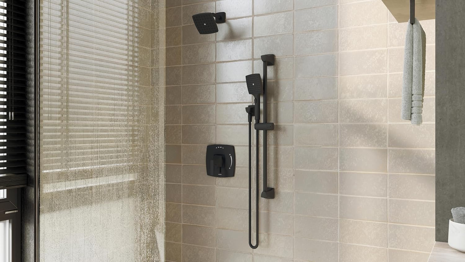 Symmons Oak HydroMersion Single Handle Shower Faucet Trim Kit with Hand Spray in Matte Black - 1.5 GPM (Valve not Included) - S5698MB15TRM