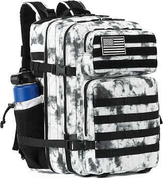 Military Tactical Backpack for Men Women, 3 Day Assault Pack Army Molle Bag Hiking Backpacks Marble White