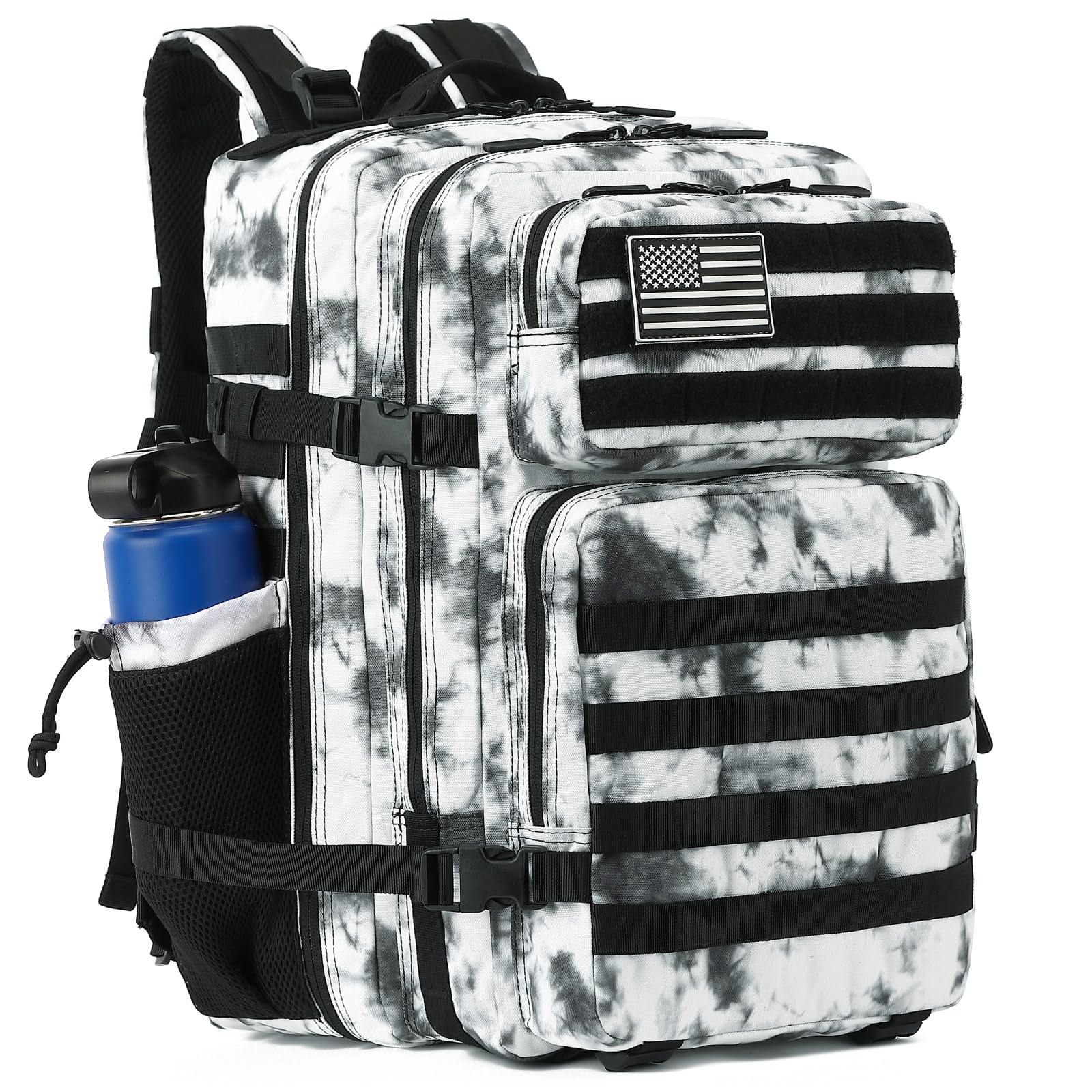 Yusudan Military Tactical Backpack for Men Women, 3 Day Assault Pack Army Molle Bag Hiking Backpacks (Marble White)