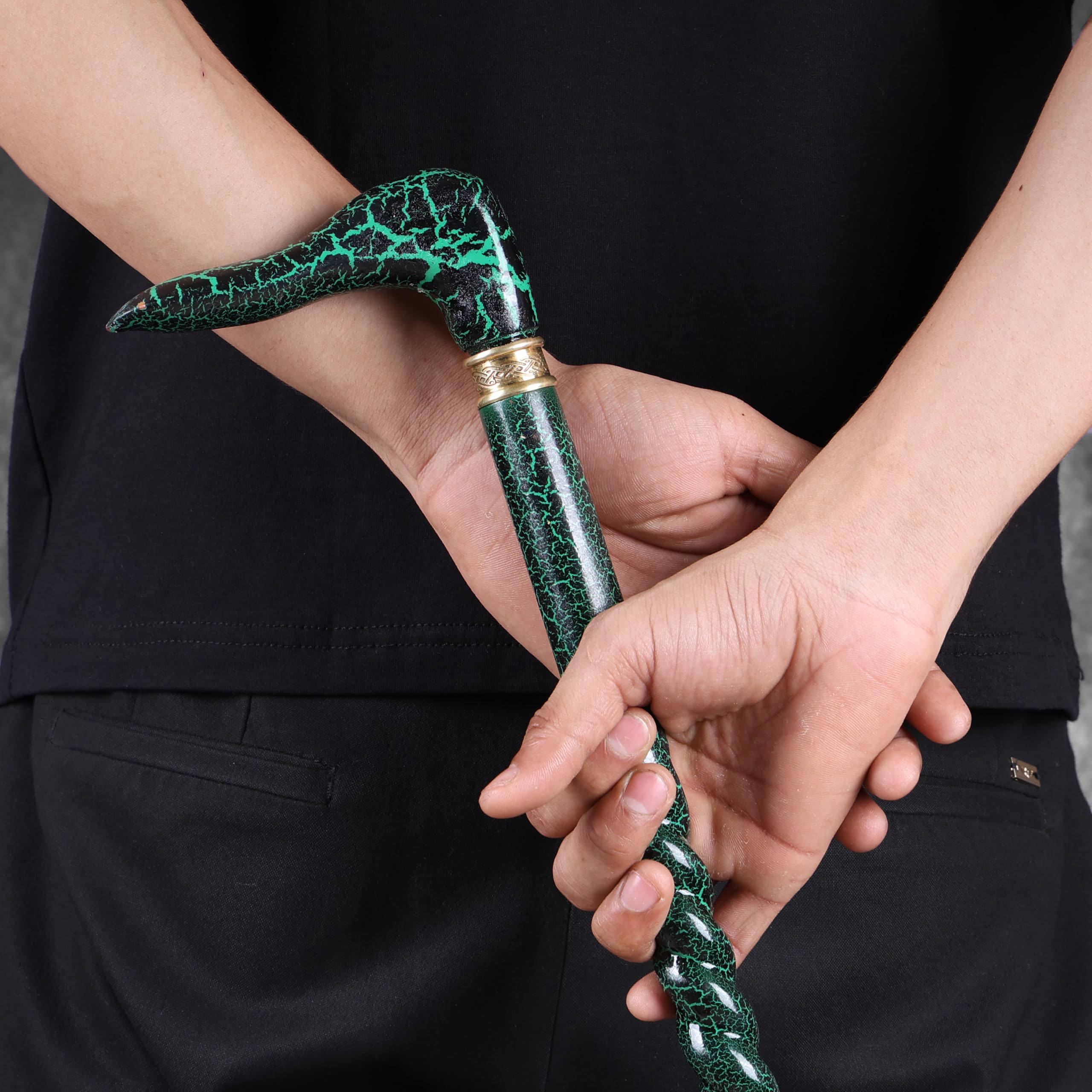 Fractal Burn Walking Stick Wooden Walking Stick for Women and Men Walking Cane Luxury elctric Shot Color High-end Derby Cane Unisex with Brass Ring and Rubber tip (Green Fractal Burn)-image-41