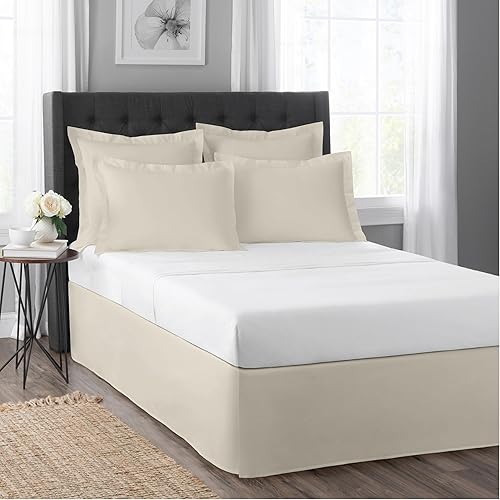 Miniatura 2 de Today's Home Falda de cama clásica a medida con volantes, diseño de mezcla de algodón, longitud de caída de 14 pulgadas, Queen, marfil