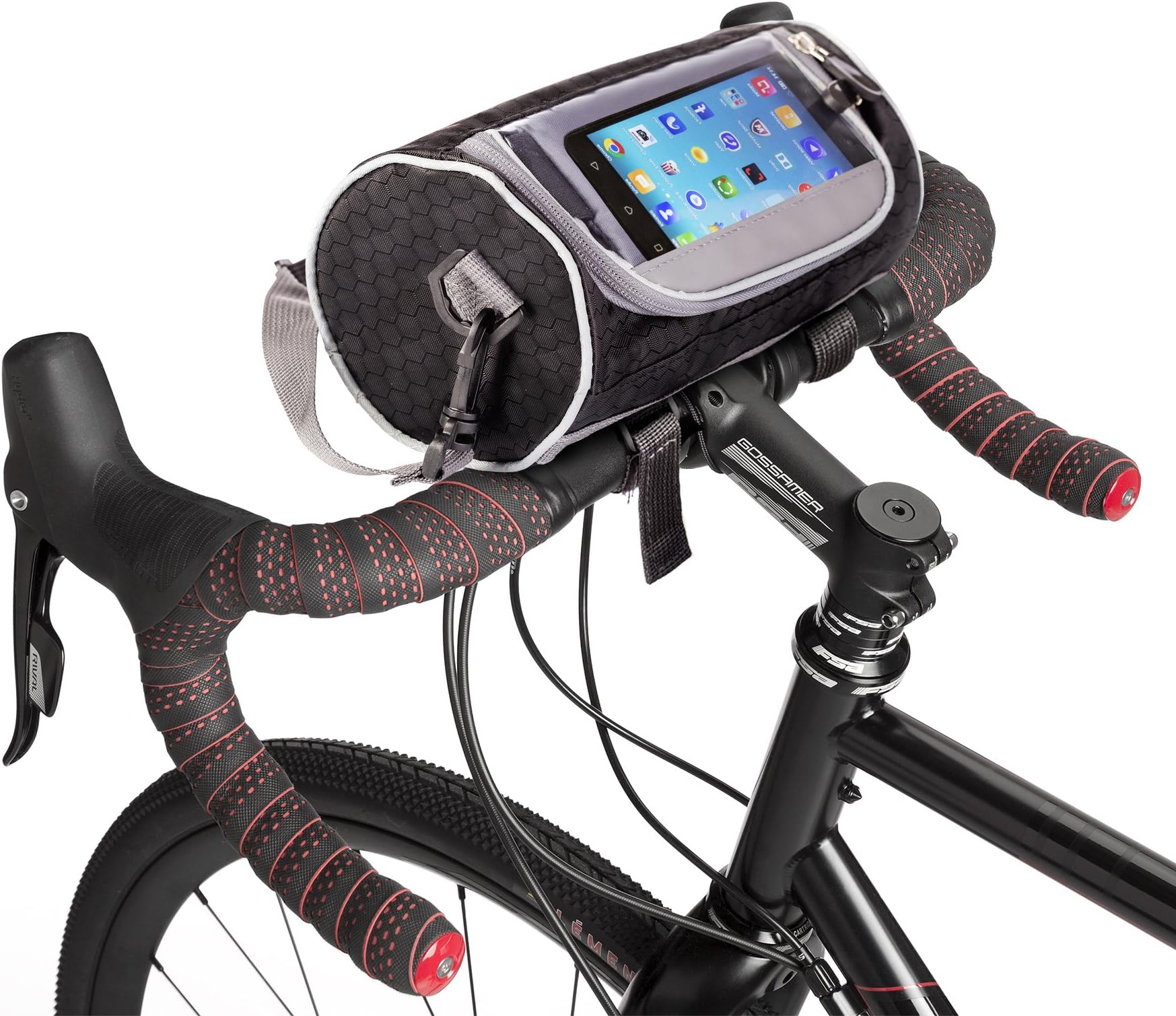 Boxiki Travel Bicycle Handlebar Bag for Road Bikes, Mountain Bikes & Motorcycles. Bicycle Pannier Pouch w/Touchscreen Phone Holder. Waterproof Bike Frame Storage Bag w/Removable Shoulder Strap