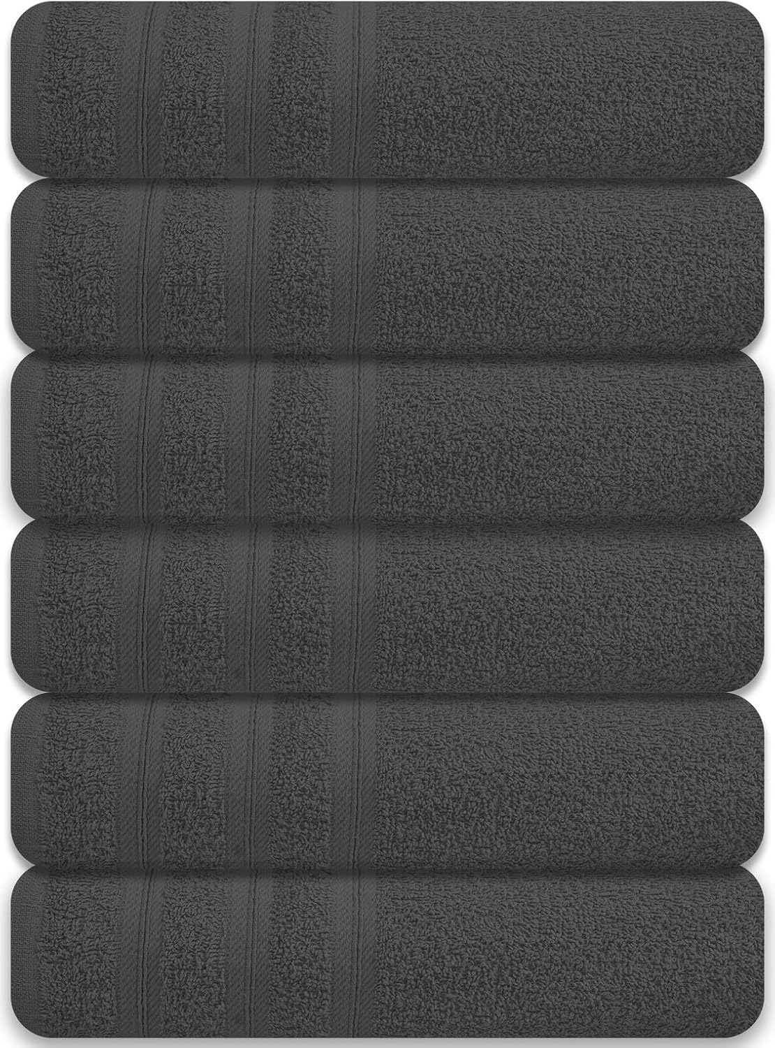 Large Bath Towels Set of 6 – 24" x 50" – 100% Cotton Terry – Durable, Soft & Quick Dry – Grey Multipurpose Towels for Bathroom, Gym, Spa, Pool & Daily Use