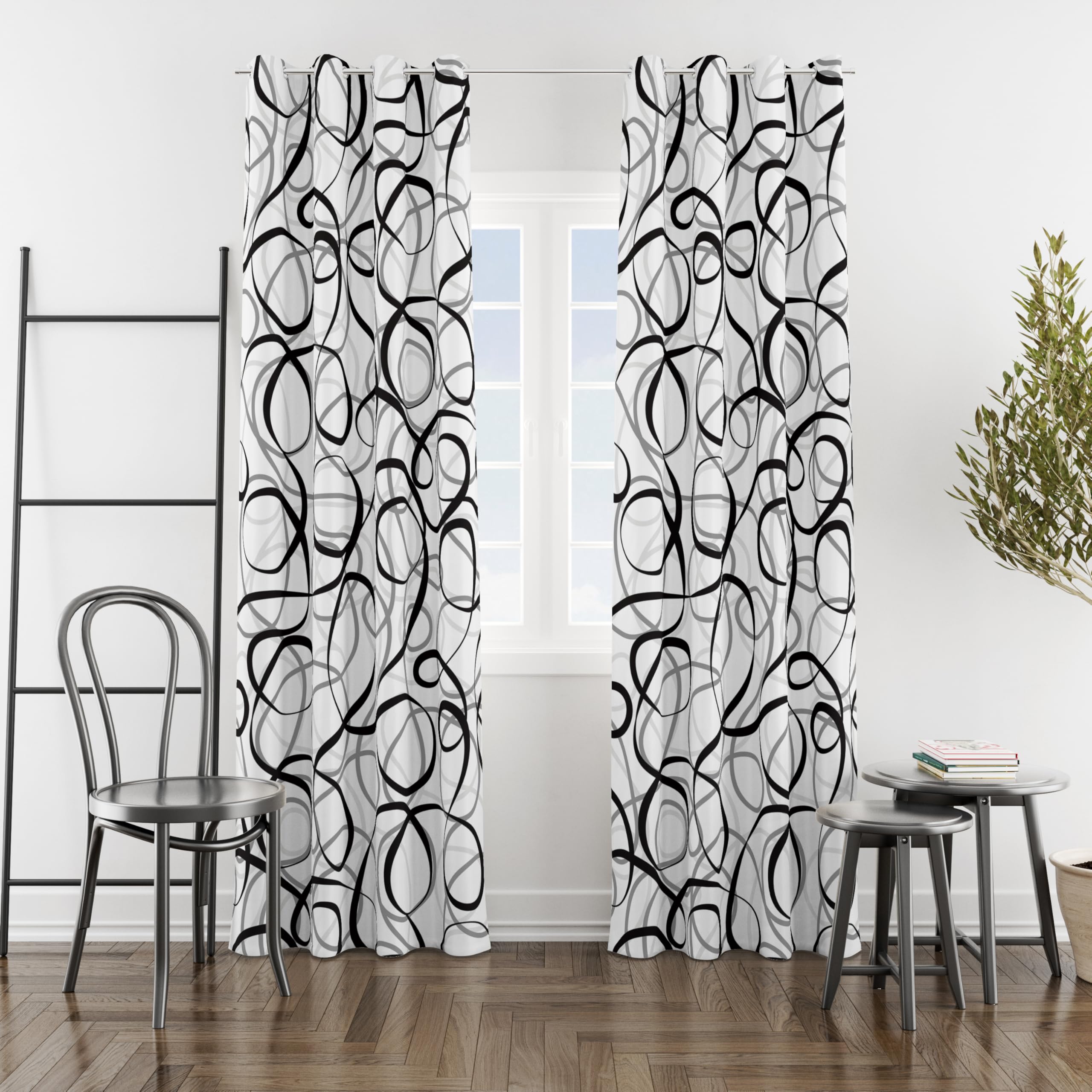 Lot de 2 Rideaux occultants à Motif géométrique Noir Gris Blanc avec Lignes abstraites et Motif Art Moderne bloquant la Chaleur pour Salon, Chambre à Coucher, 132 x 243 cm