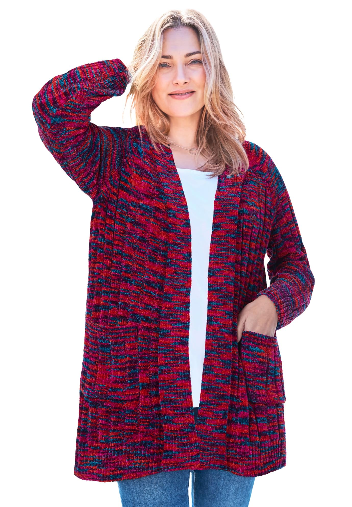 Woman Within Plus Size Open Front Chenille Cardigan