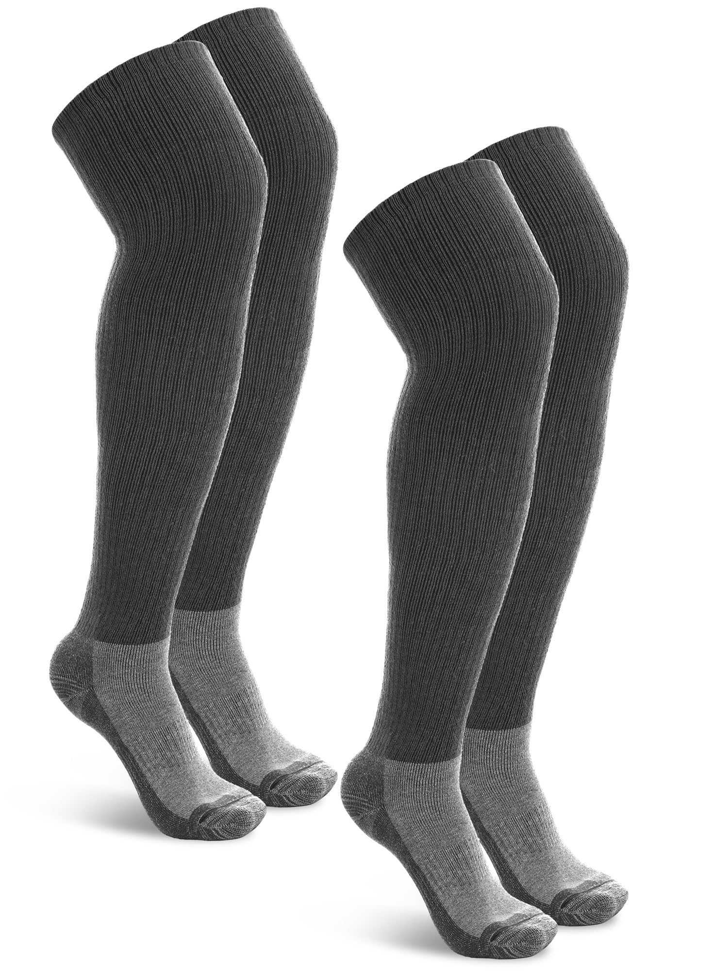 2 pares de calcetines térmicos de mezcla de lana merino para hombre, por encima de la rodilla, calcetines altos para botas altas para hombre, Gris, talla única
