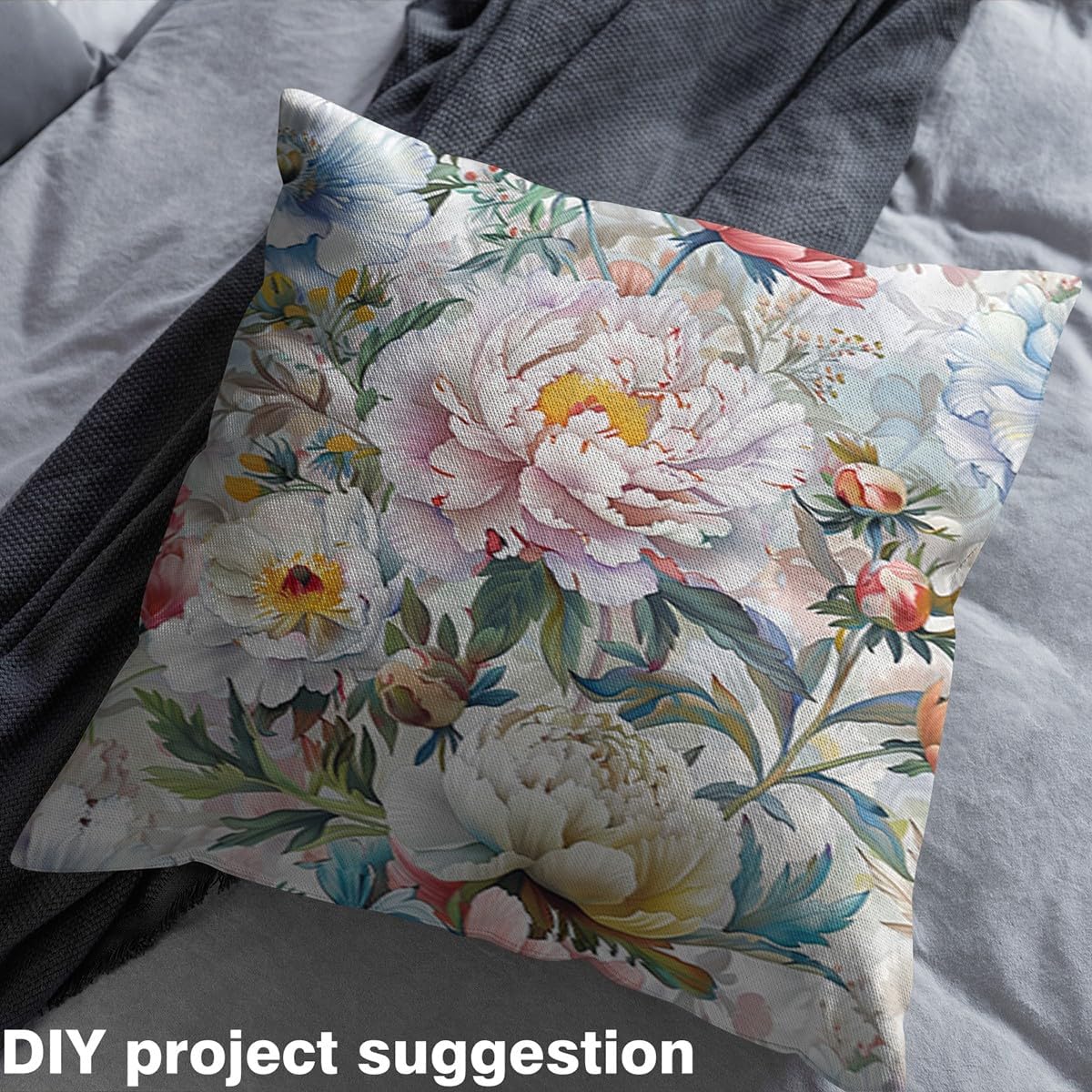 Erosebridal Peony Fabric by The Yard,Vibrant Peony Floral Upholstery Fabric for Chairs,Groovy Watercolor Batik Flowers for Quilting Sewing,Vintage Leaves Botanical Plant DIY,White Pink Blue,3 Yards