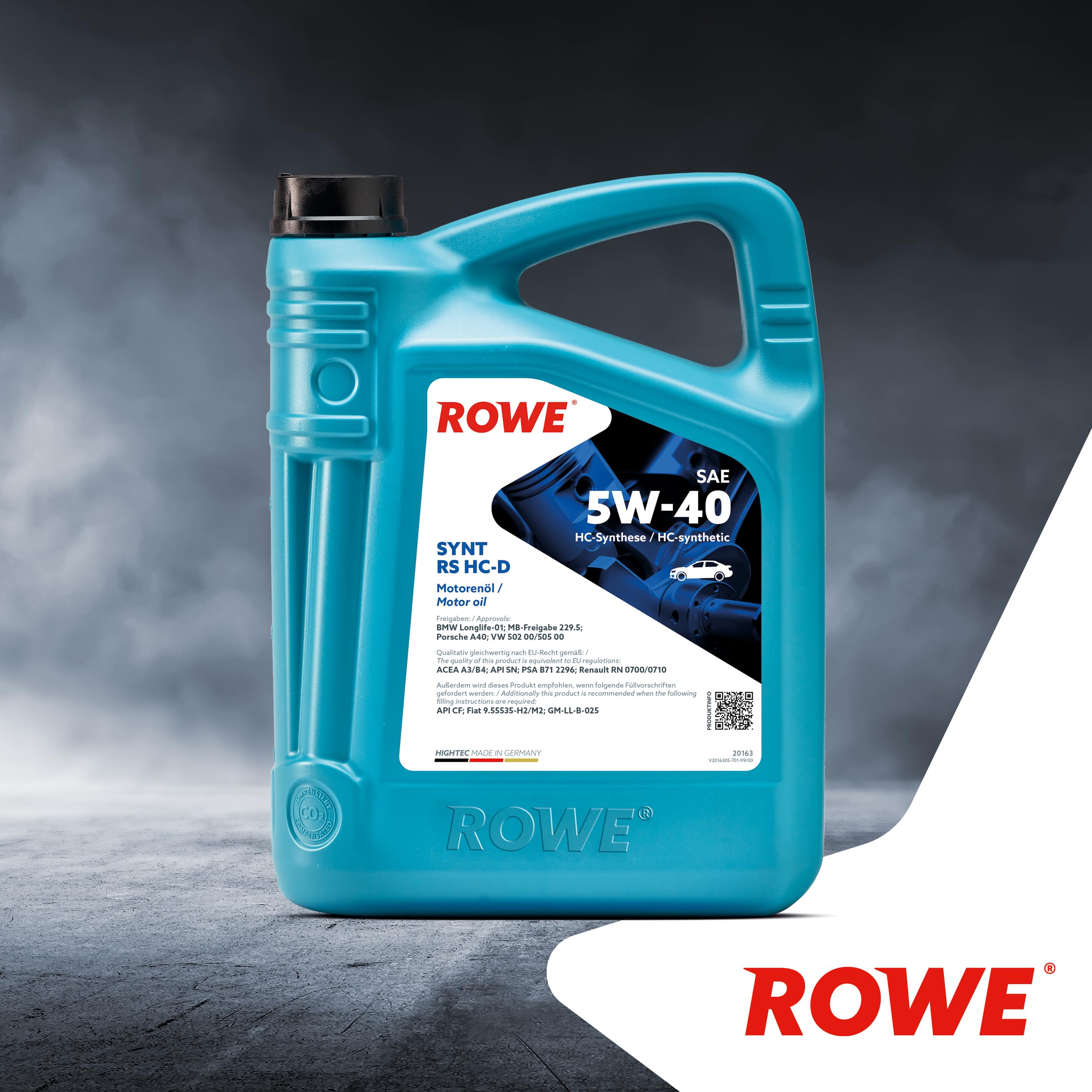 ROWE Aceite de motor 5W-40 HIGHTEC Aceite sintético HC (Hydro Cracked) aceite ACEA A3/B4 API SN API CF SYNT RS HC-D 5L Compatible con VW Polo V Hatchback 6R1, 6C1 Golf 7 Hatchback 5G1, BQ1, BE1, BE2 | Aceite de motor de síntesis HC para automóviles con mo
