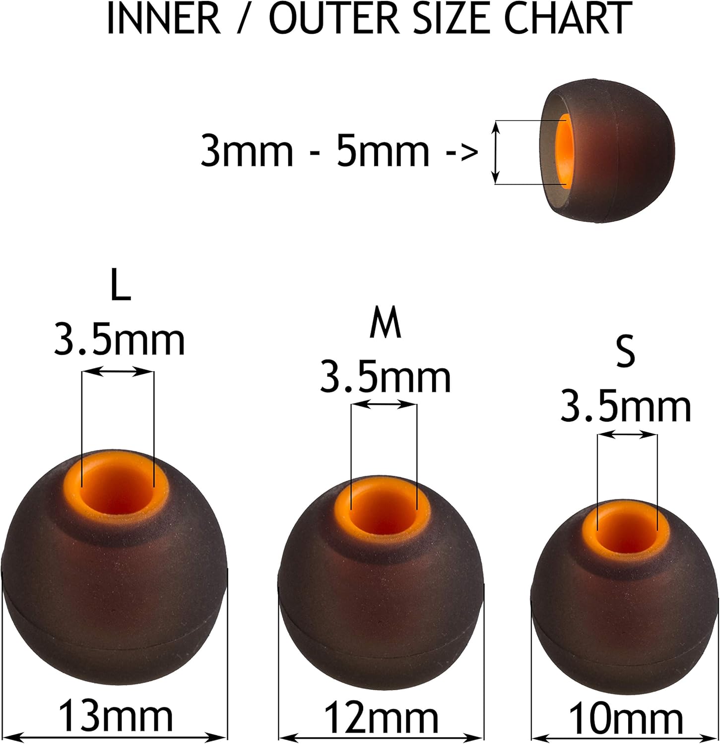 Xcessor (L 7 works (14 Pieces) of Silicone Replacement In Ear Earphone Large Size Earbuds. Replacement Ear Tips for Popular In-Ear Headphones. Black/Orange - Image 4