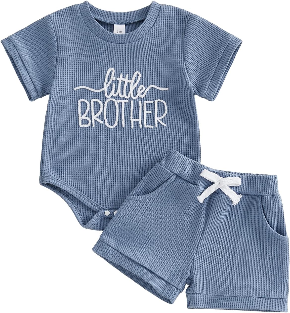 allshope Newborn Baby Boy Summer Outfit Set Dad Little Dude Embroidery Romper Jumpsuit Shorts Infant Waffle Clothes