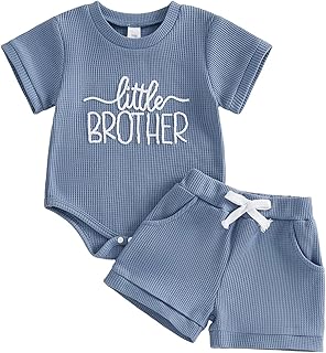 allshope Newborn Baby Boy Summer Outfit Set New To The Crew Embroidery Romper Jumpsuit Shorts Infant Waffle Clothes