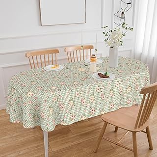 Oval Tablecloth 60×102 inch Spring Floral Table Cloth Light Green Pione...