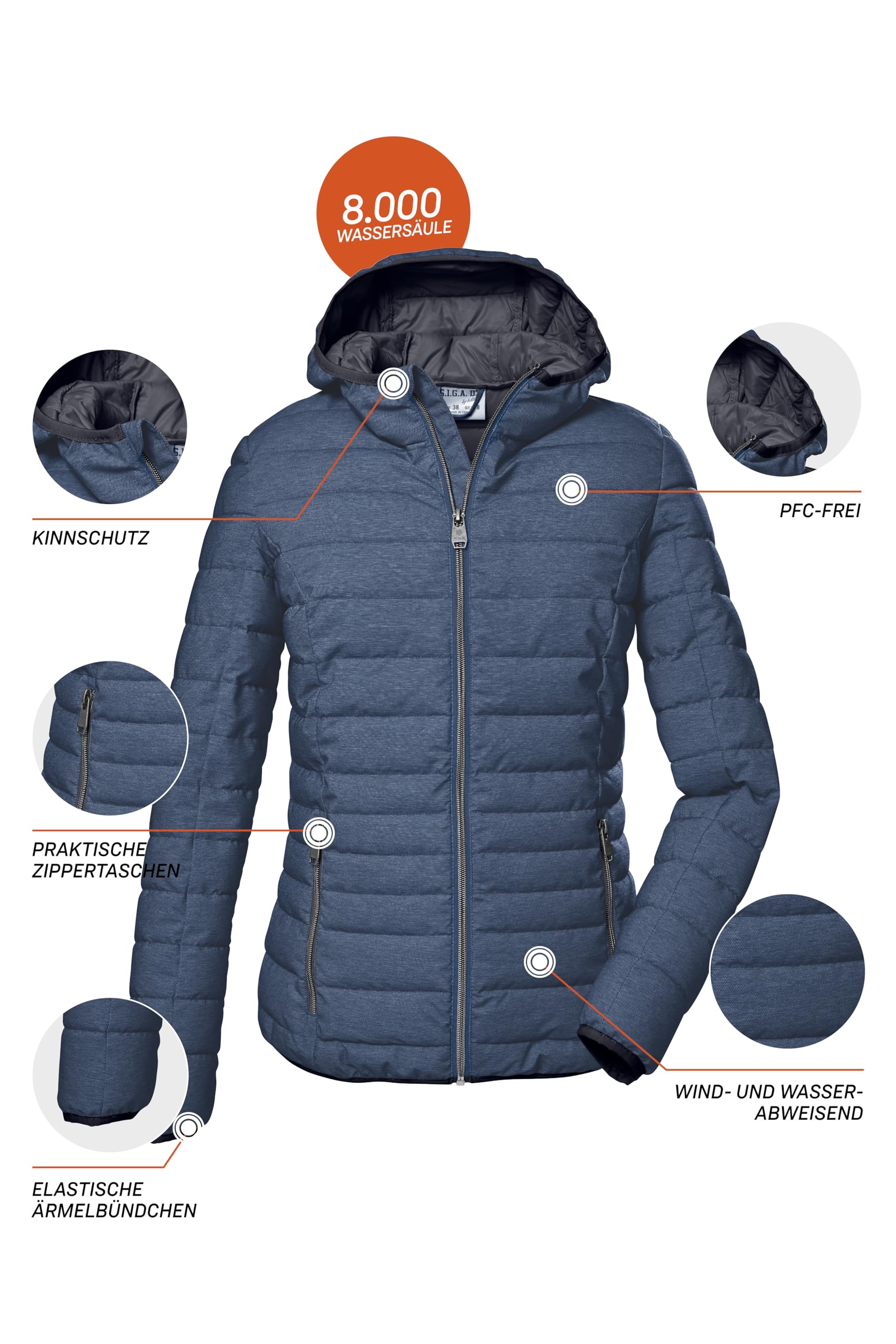 G.I.G.A. DX Damen Funktionsjacke in Daunenoptik mit Kapuze/Outdoorjacke GS 28 WMN QLTD JCKT, dunkelblau, 44, 41761-000