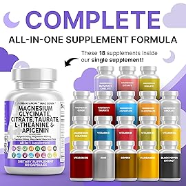 Clean Nutraceuticals Magnesium Glycinate Complex 1000mg with L-Theanine 200mg Apigenin 50mg Citrate Taurate Supplement (60 Count (Pack of 2))