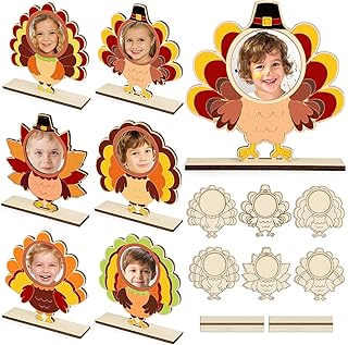 12 Sets Thanksgiving Turkey Crafts Turkey Coloring Photo Frame Color Your Own Party Favors Thankful Painting Sign Decorations DIY Wooden Picture Kits for Kids Home Classroom Activities Arts Unfinished