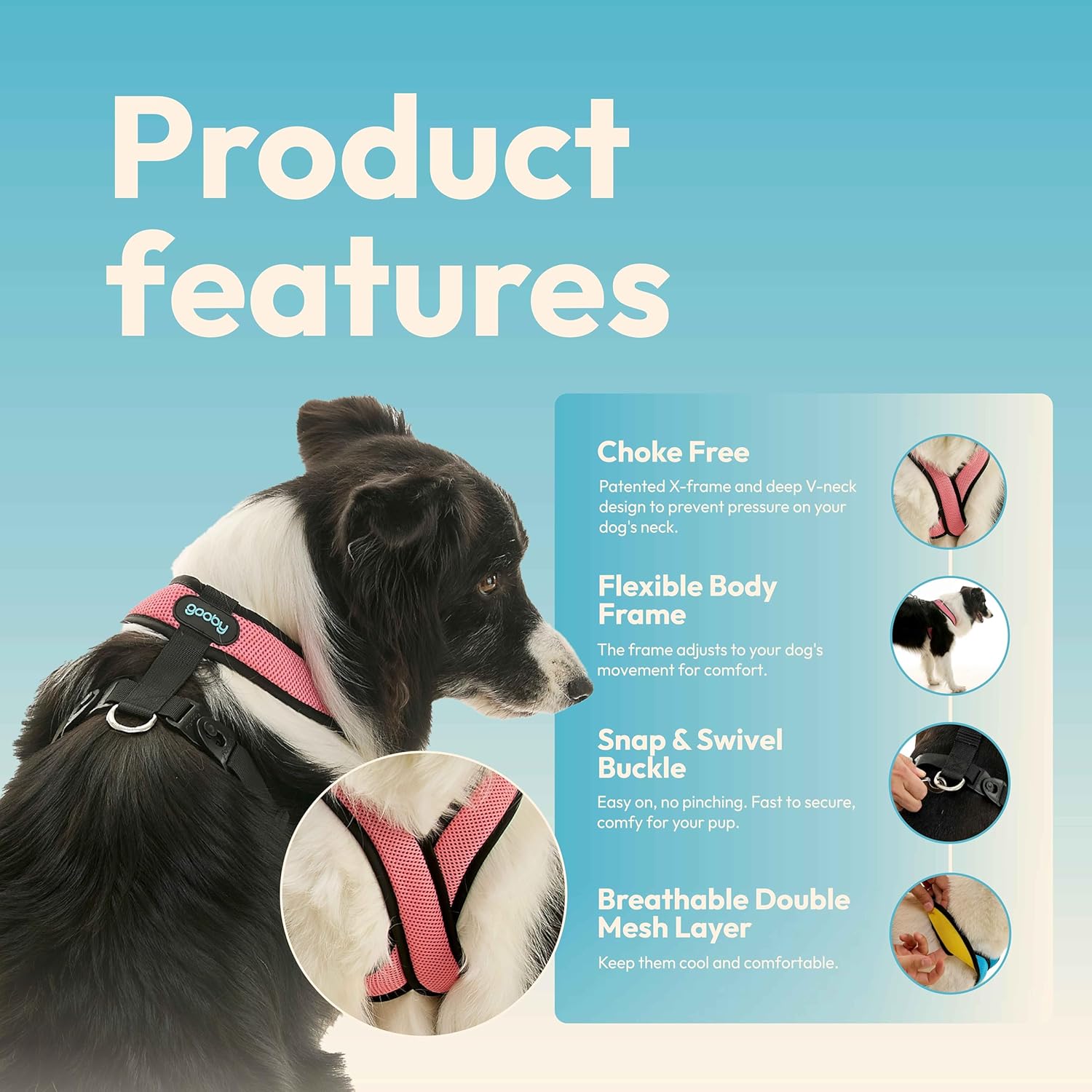 Gooby Comfort X Harness Dual Snap Mesh in Dog Harness - Watermelon, Medium