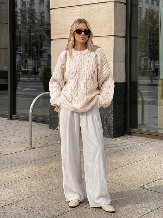 Trendy Queen Women Fall Oversized Cable Knit Chunky Sweater Long Sleeve Top | 20 image