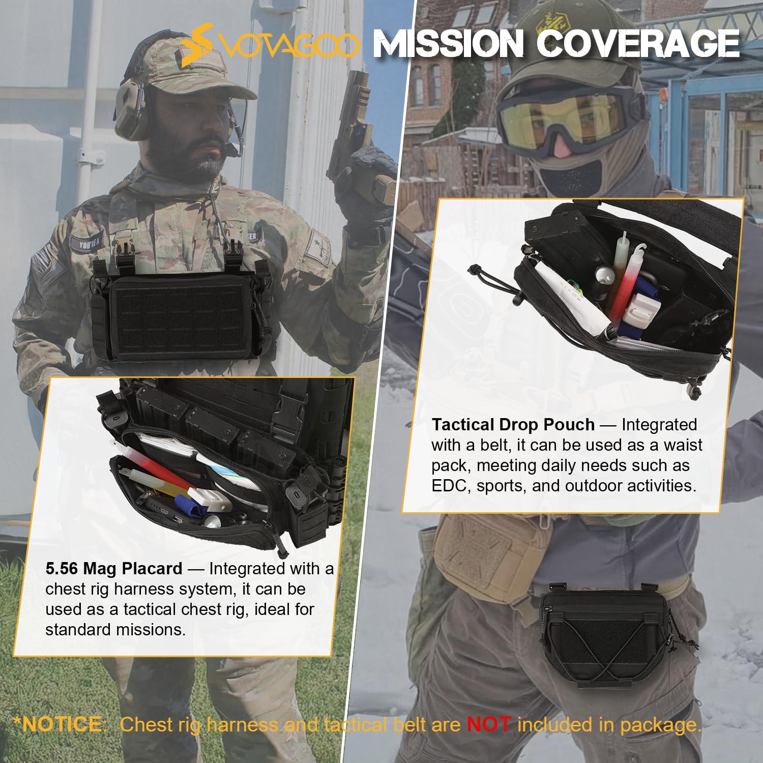 VOTAGOO GEAR 500D Schnellverschluss Modularer Plattenträger Herren Trainingsweste mit Fallbeutel, verstellbare Trainingsweste für Outdoor