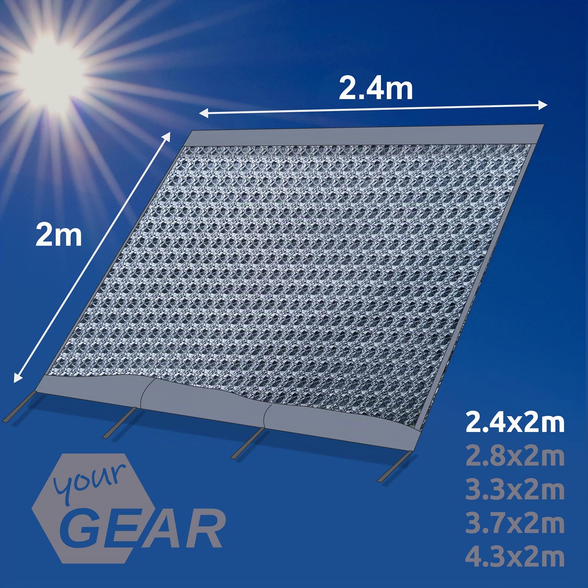 your GEAR Sun & Rain Blocker – Tenda da sole o pareti laterali per tenda da sole – diverse misure – protezione UPF 50+, colonna d'acqua 3000 mm, 3 montanti con Ø 4,3 6,2 e 7 mm, larghezze da 240 a 480