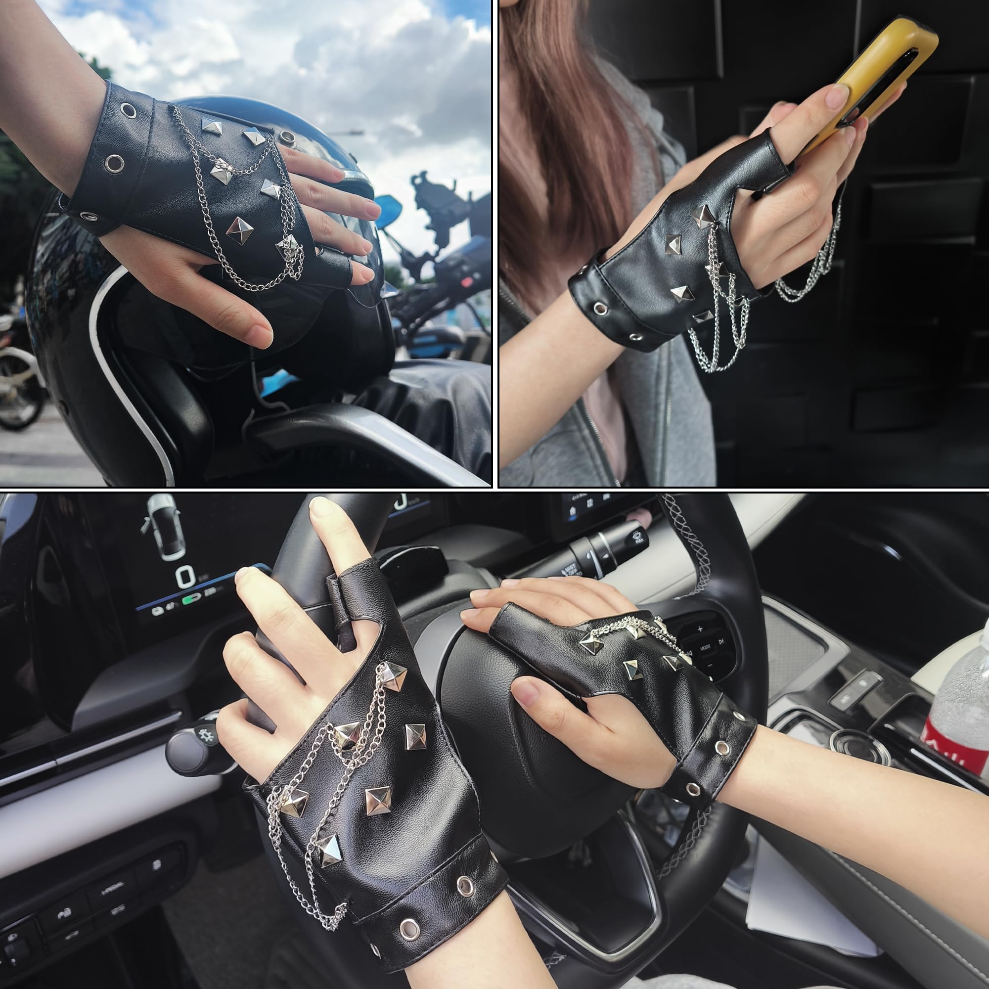 XCSJ Punk Fingerless Gloves with Rivets - Image 3