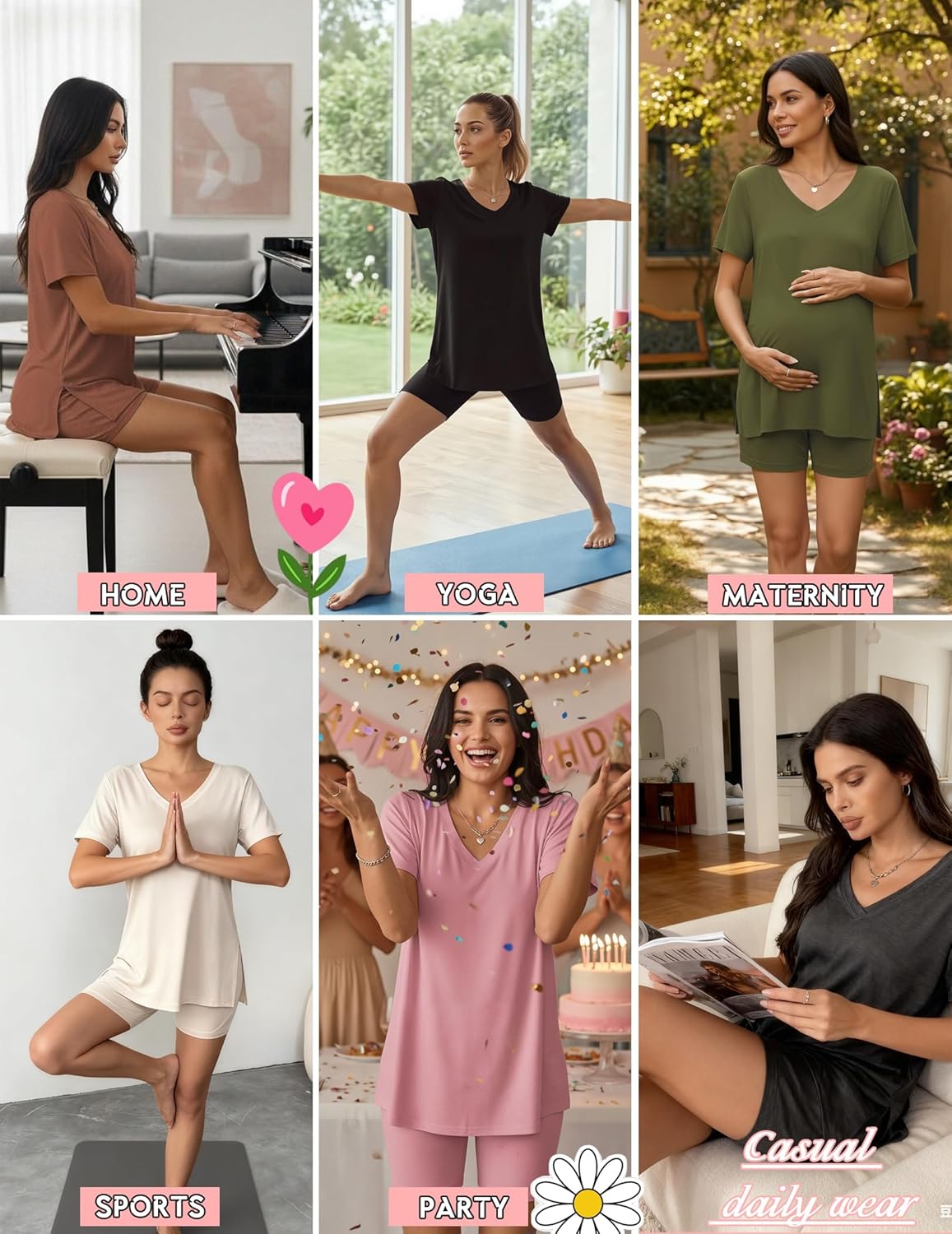 Ekouaer Pajamas for Womens Set 2 Piece Lounge Set Lightweight Summer Pjs Biker Shorts Sets V-Neck Tops Matching Outfits Set - Image 6