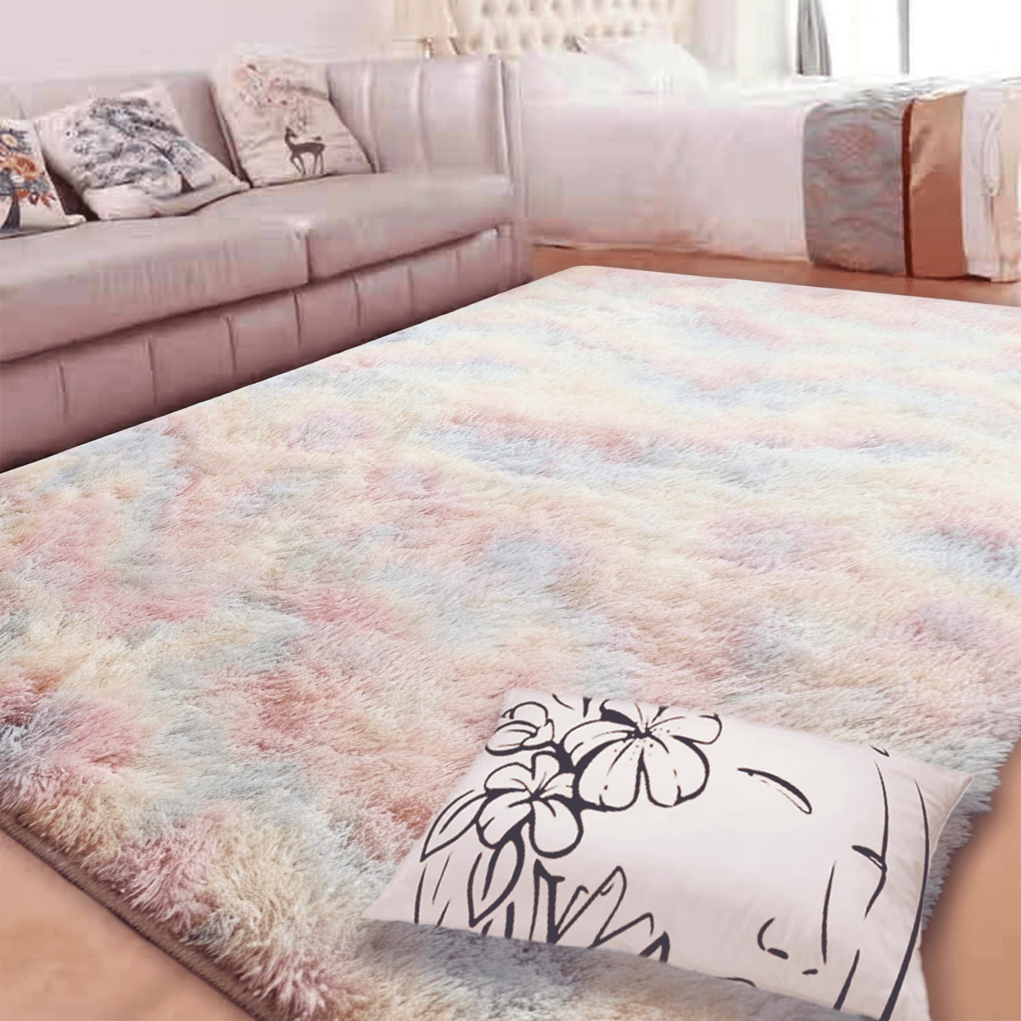 Tapis de décoration salon moelleux et grand tapis de chevet brillant 160 x 180 cm