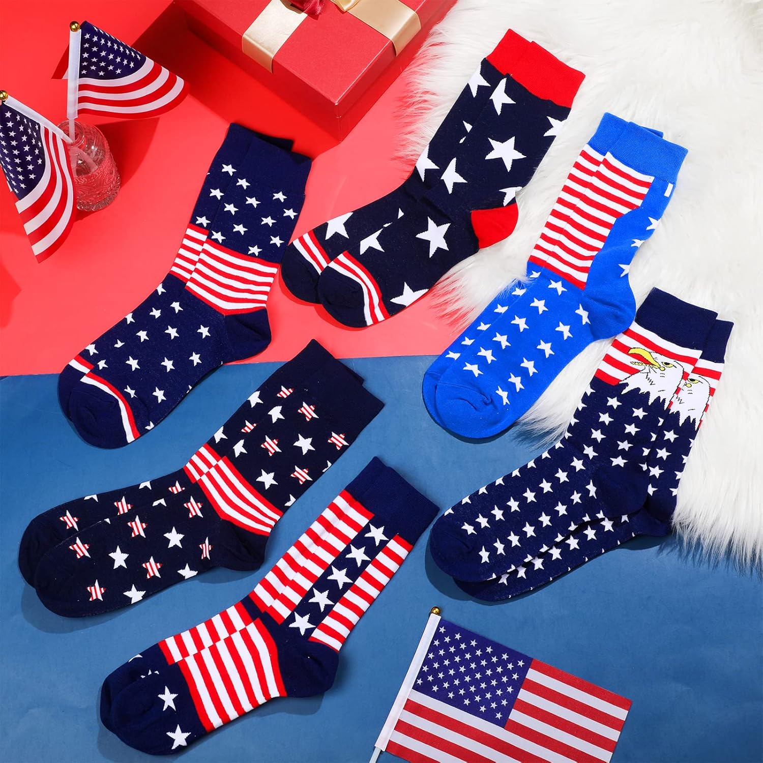 Tarpop 6 Pairs Veterans Day Patriotic Socks American Flag Star Stripes Unisex Socks Independence Day 4th of July Cotton Sock Gifts for Men's Women - Image 5